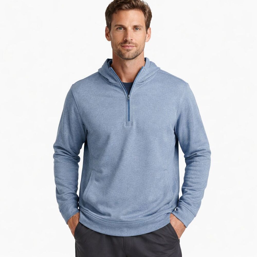TailorByrd Hoodie Mens Medium Blue 1/4 Zip Performance Fleece Hooded Pullover